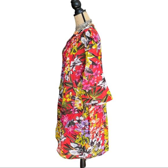 SPX TUNIC Swim cover up red floral PLUS SIZE top 3/4 sleeves size 50 style ELENA - Picture 9 of 10